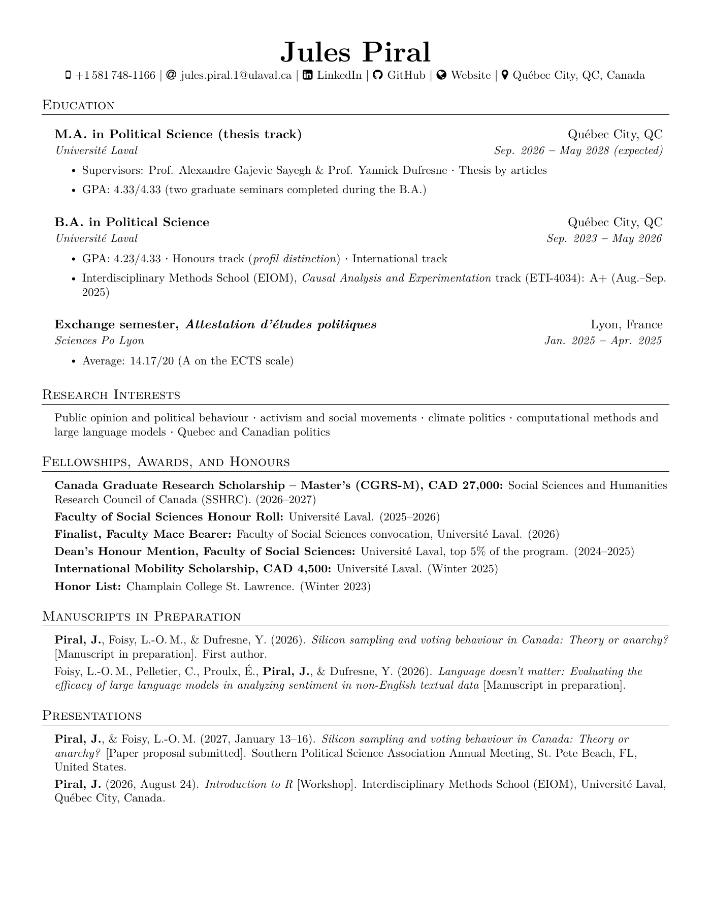CV of Jules Piral